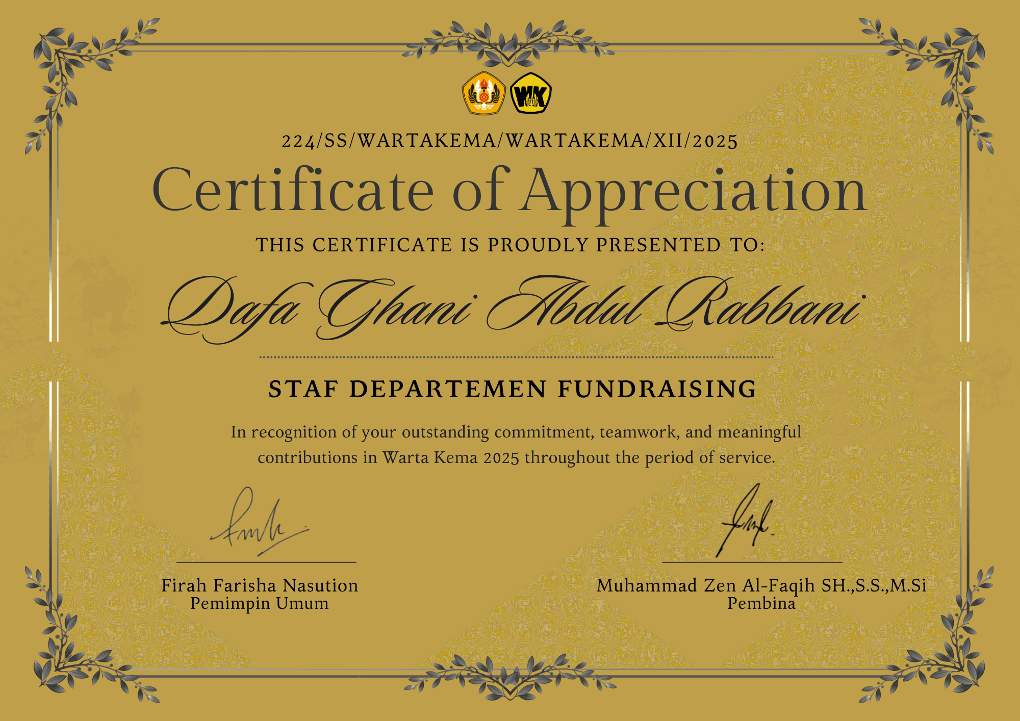 Certification of Appreciation.